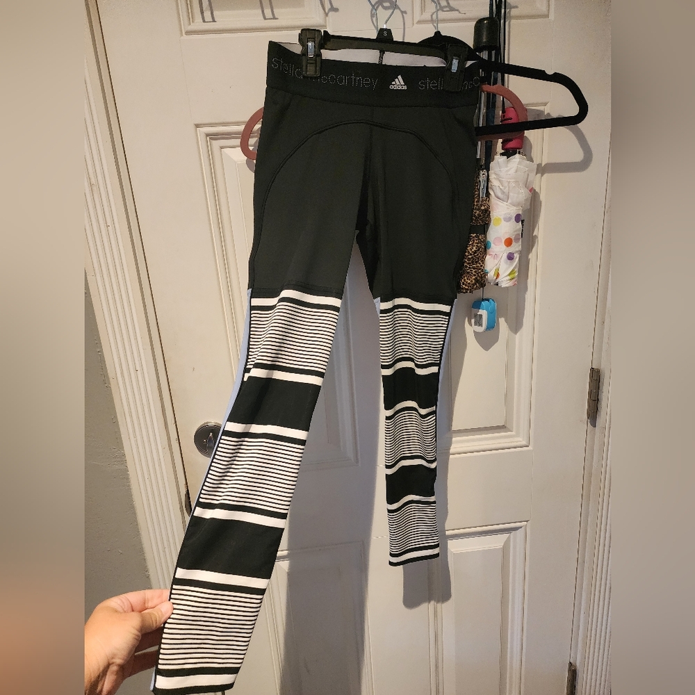 Adidas Black and White Striped Leggings